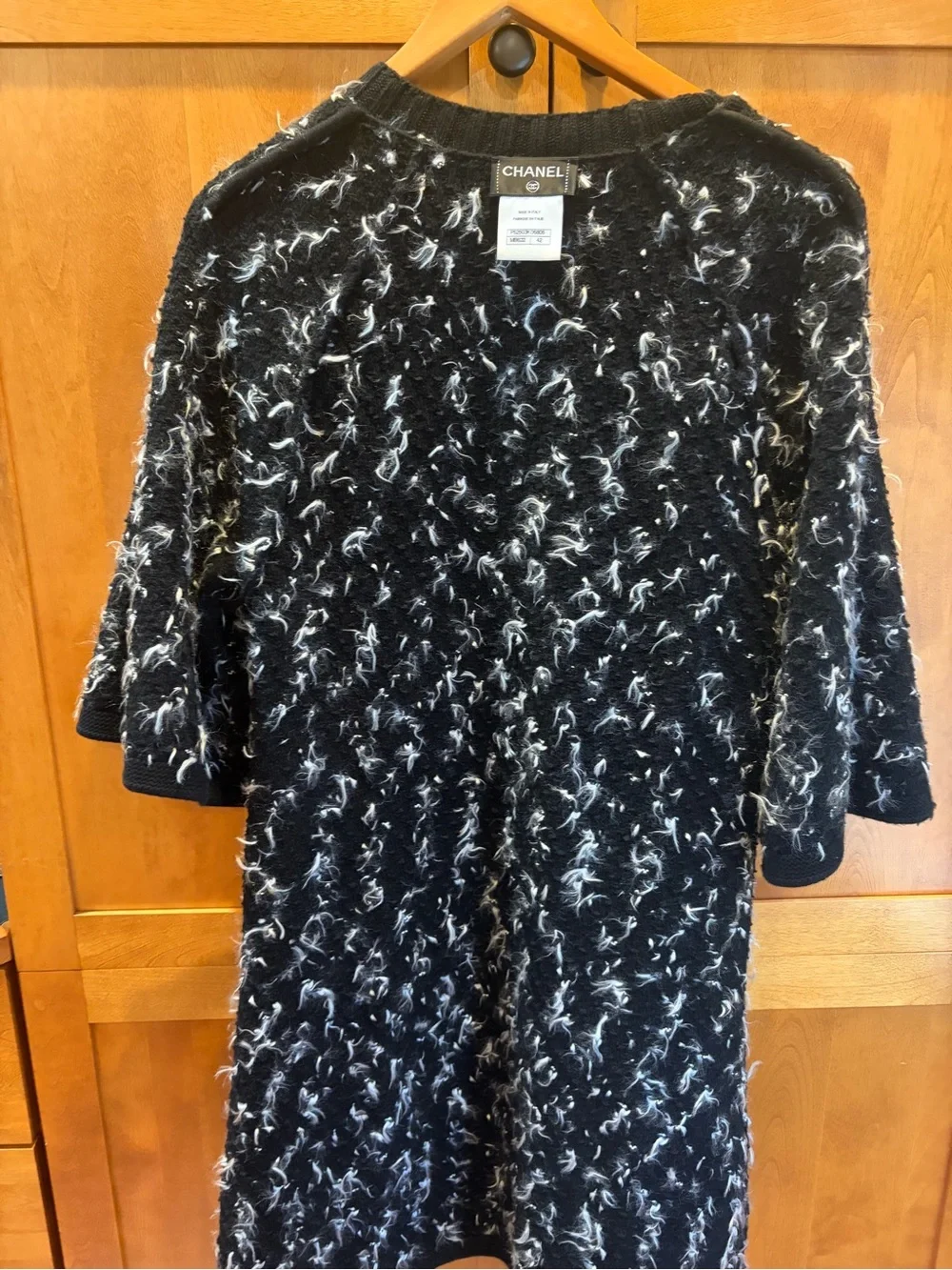 Chanel Black and White Cashmere/Mohair/Wool Blend Dress Fits up to Size 12